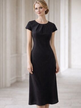 Michiko Koshino Black Minimalist Midi Dress Cap Sleeve Designer Elegant XS